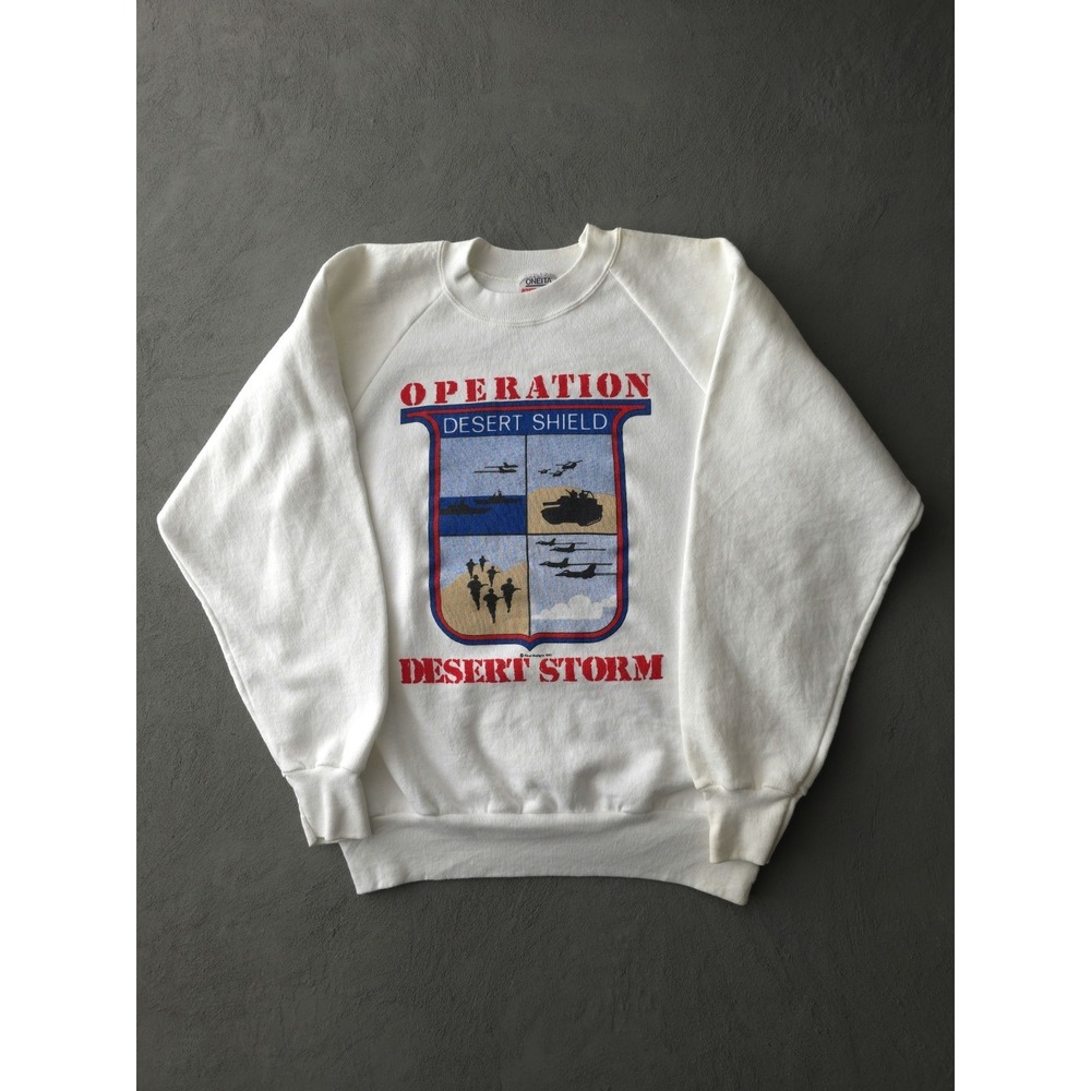 Vintage 90s Operation Desert Storm United Nations White Crewneck Sweatshirt L
